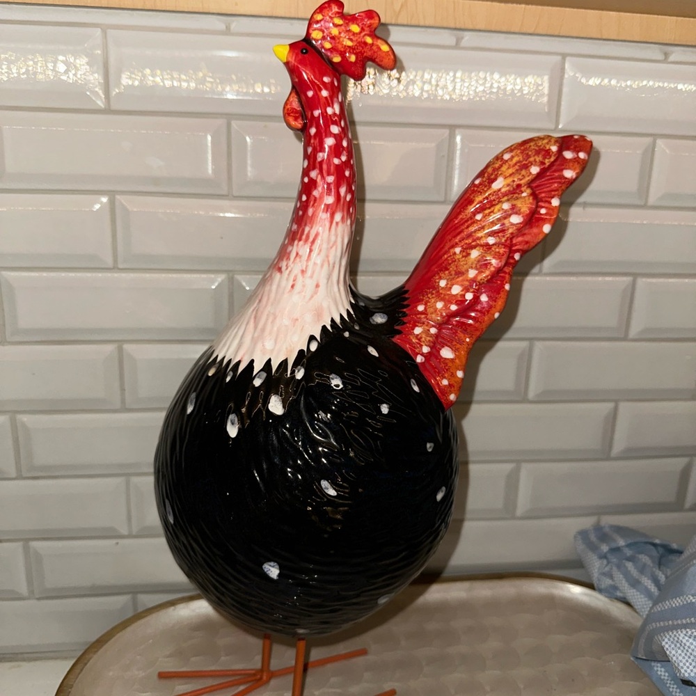Colorful Rooster Figurine - Black and Red